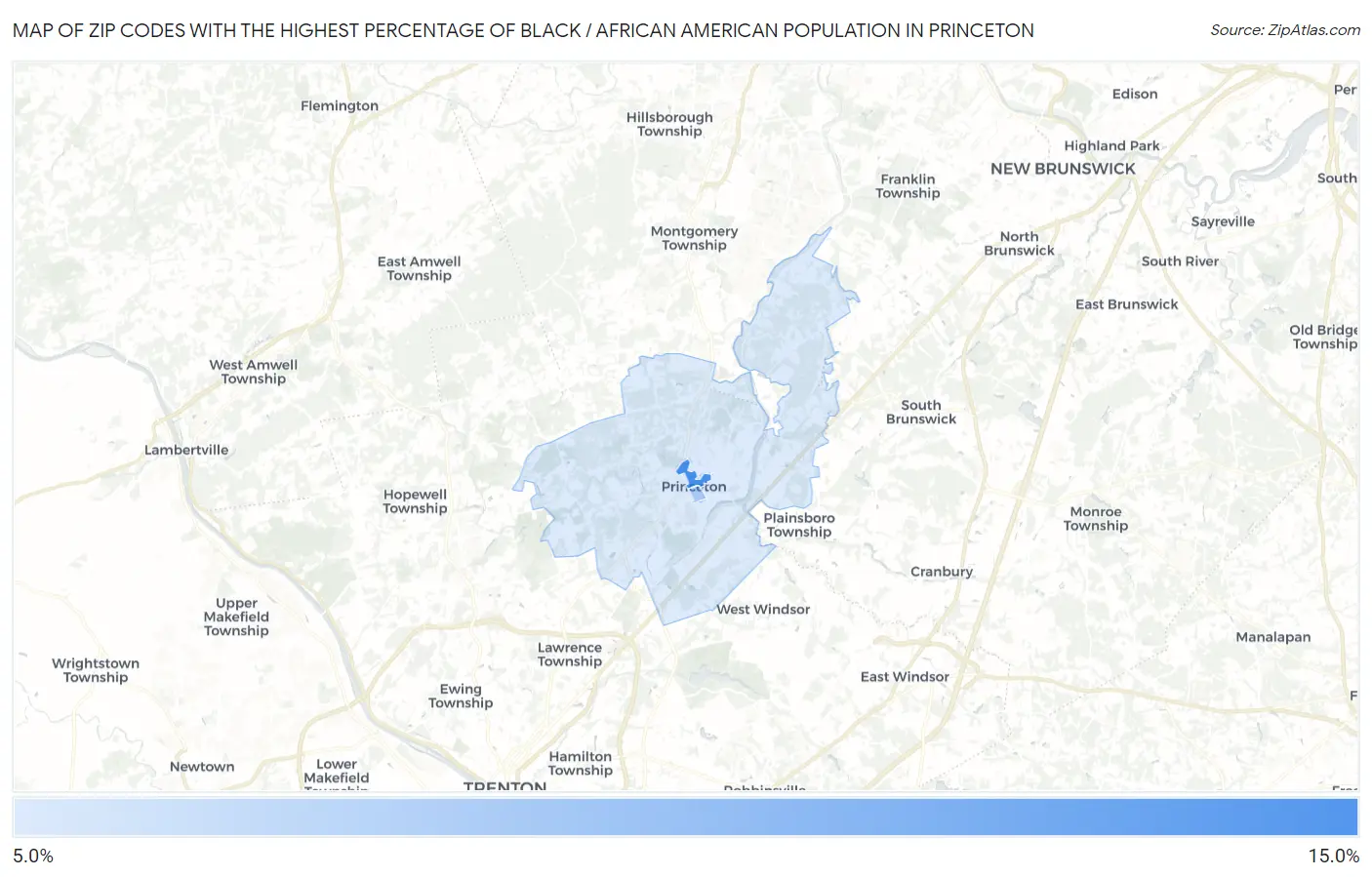 Zip Codes with the Highest Percentage of Black / African American Population in Princeton Map