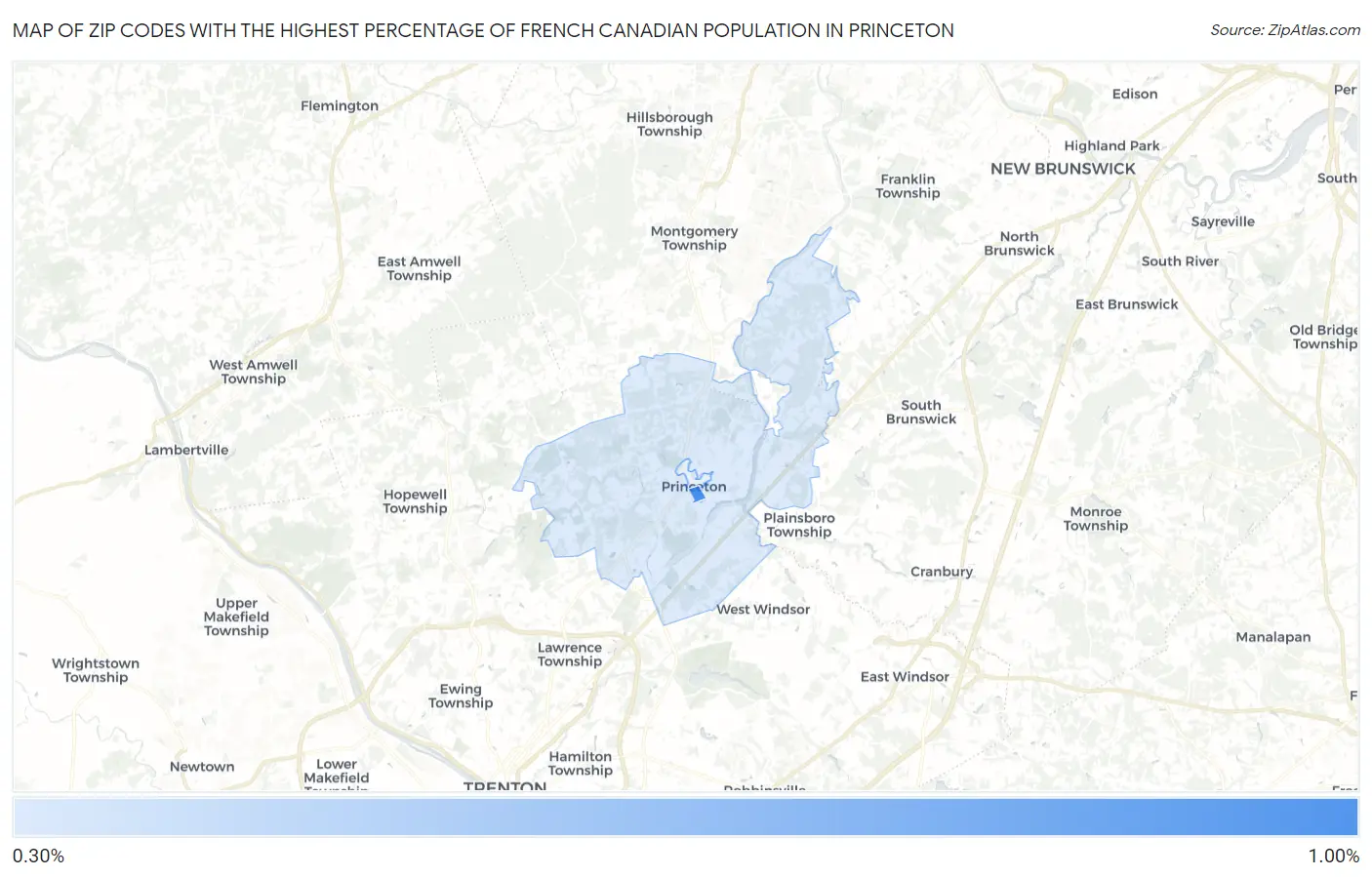 Zip Codes with the Highest Percentage of French Canadian Population in Princeton Map