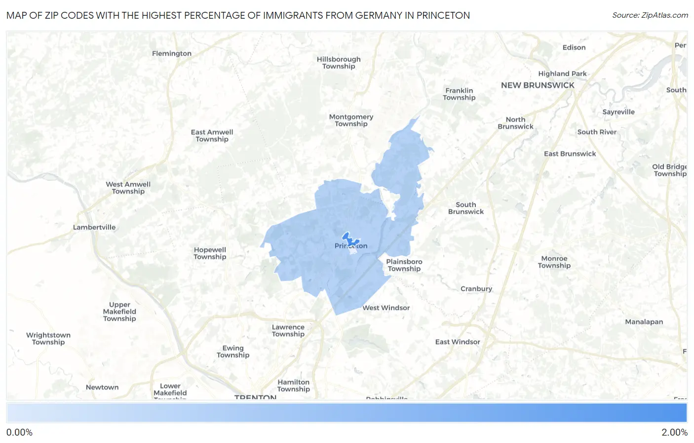 Zip Codes with the Highest Percentage of Immigrants from Germany in Princeton Map