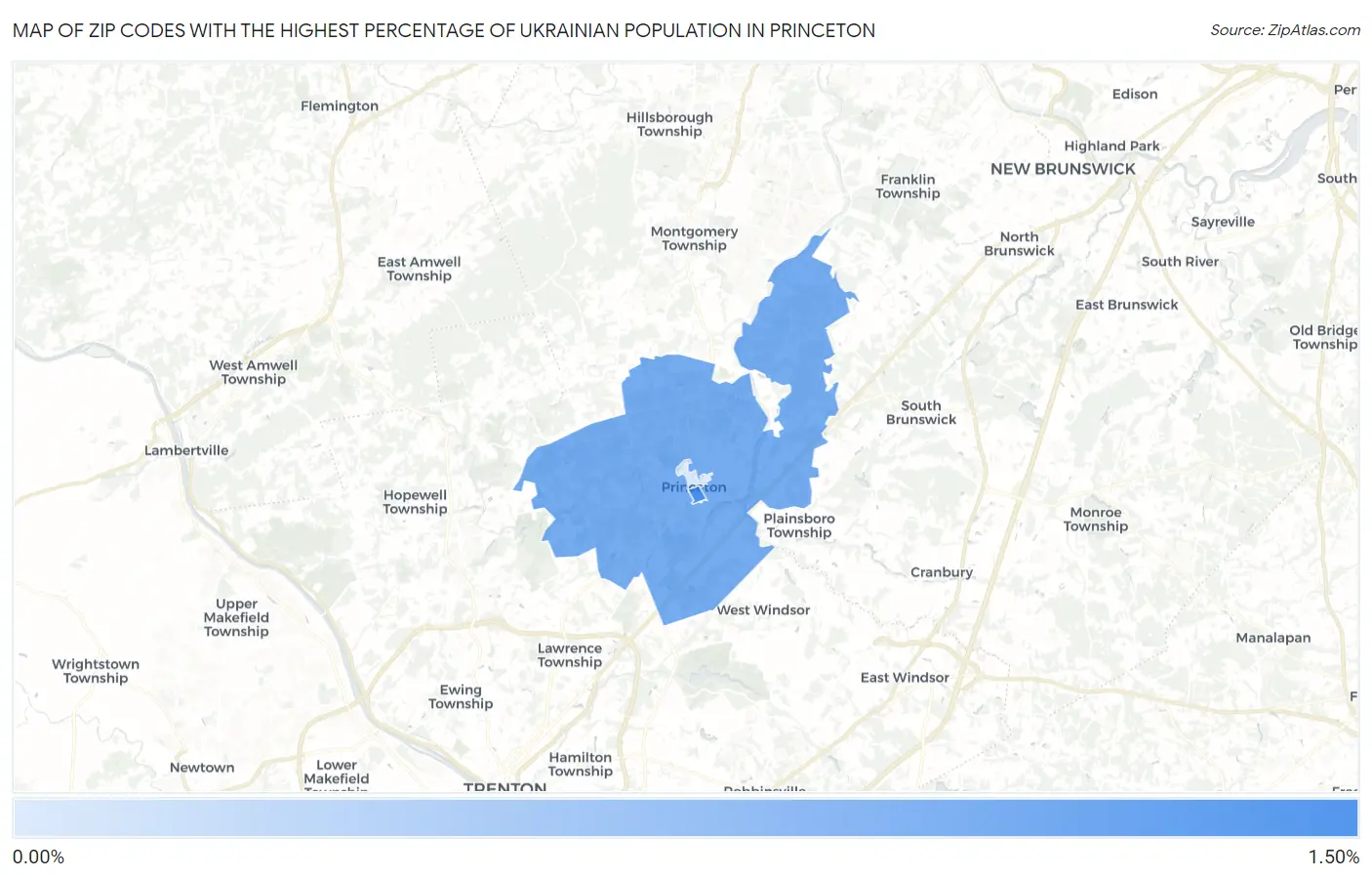 Zip Codes with the Highest Percentage of Ukrainian Population in Princeton Map