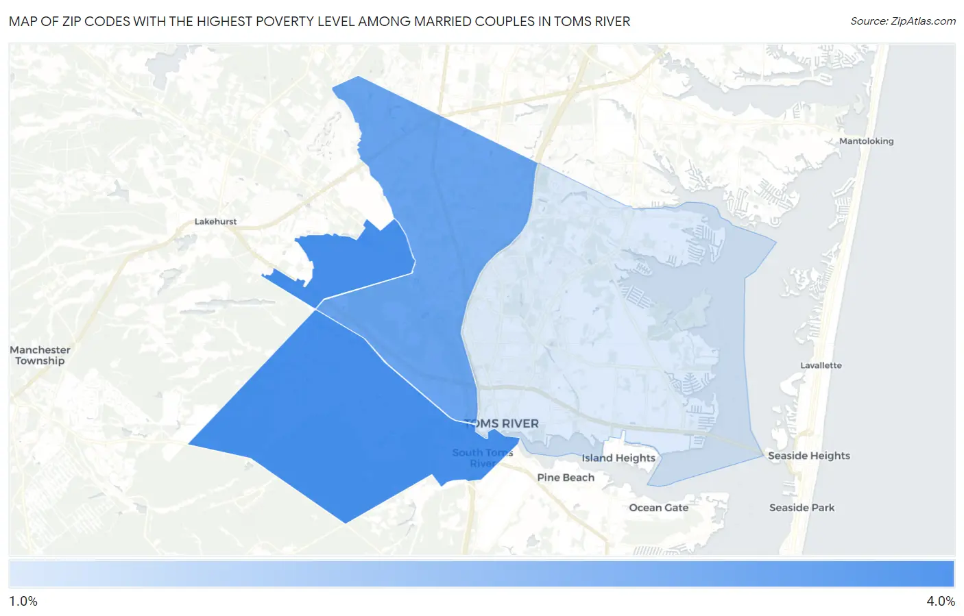Zip Codes with the Highest Poverty Level Among Married Couples in Toms River Map