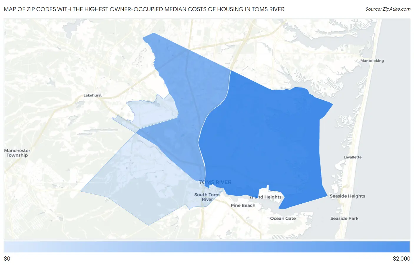 Zip Codes with the Highest Owner-Occupied Median Costs of Housing in Toms River Map