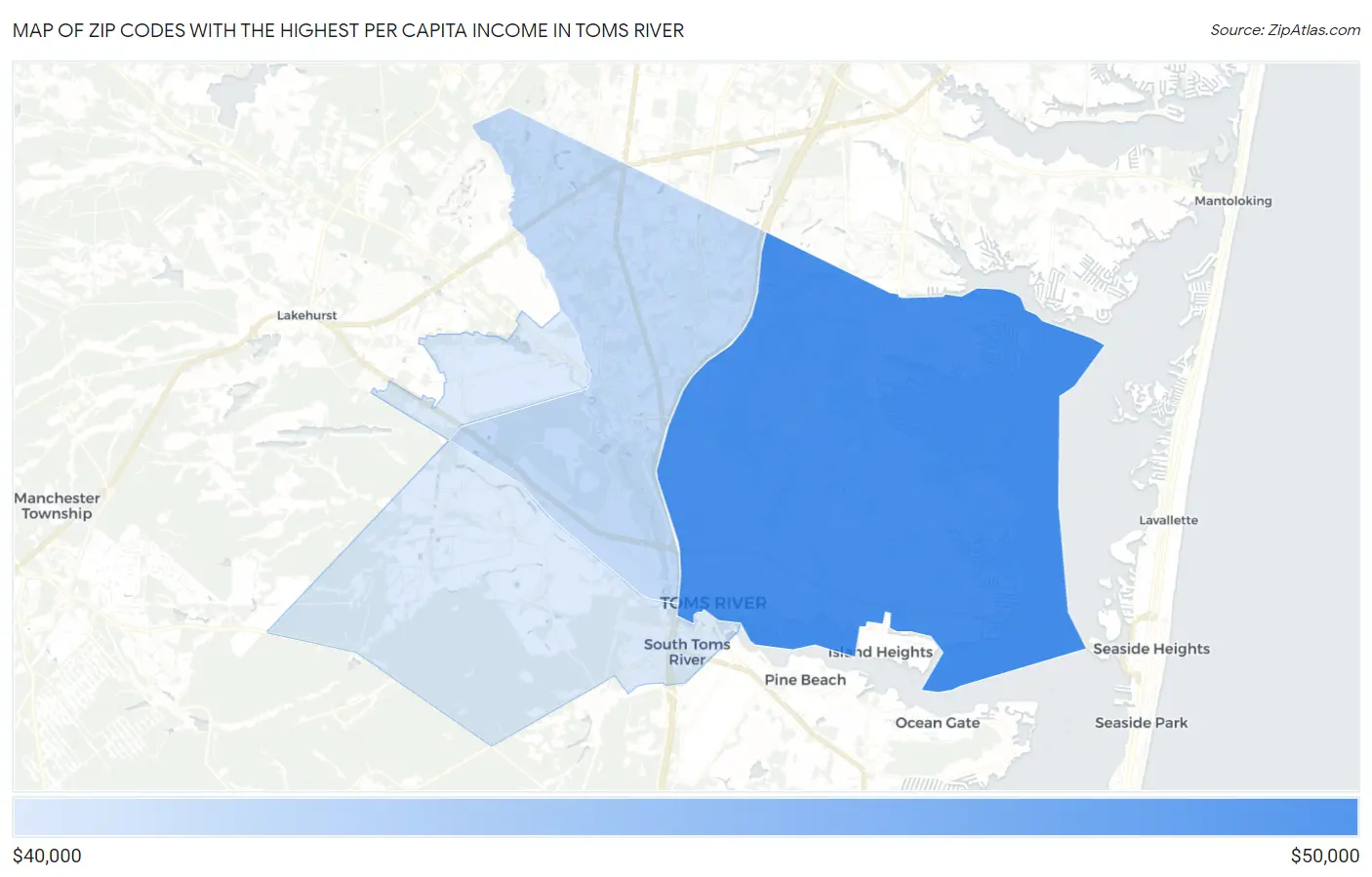 Zip Codes with the Highest Per Capita Income in Toms River Map