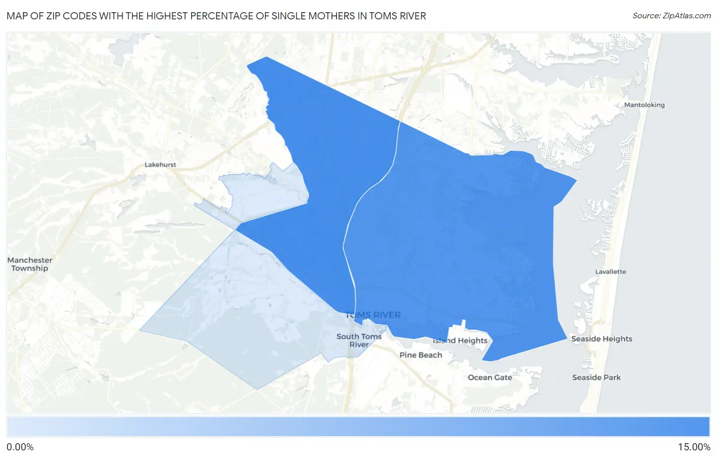 Zip Codes with the Highest Percentage of Single Mothers in Toms River Map