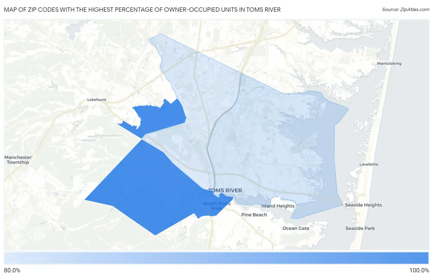 Zip Codes with the Highest Percentage of Owner-Occupied Units in Toms River Map
