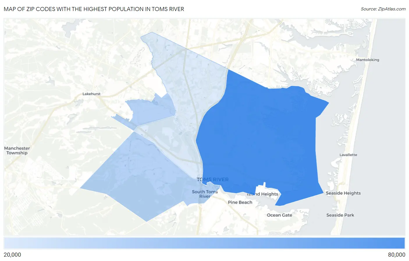 Zip Codes with the Highest Population in Toms River Map