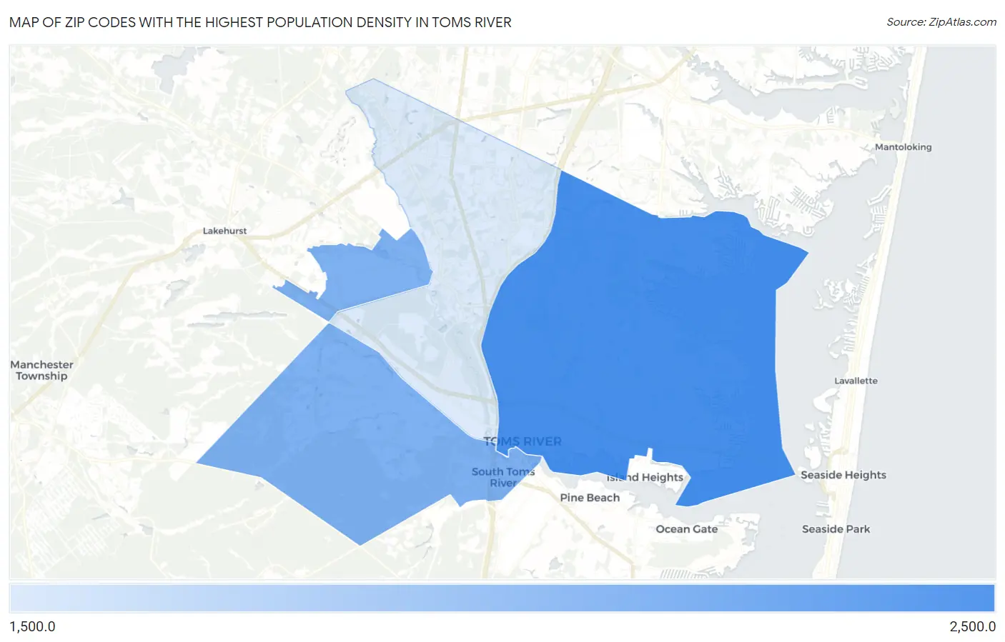 Zip Codes with the Highest Population Density in Toms River Map