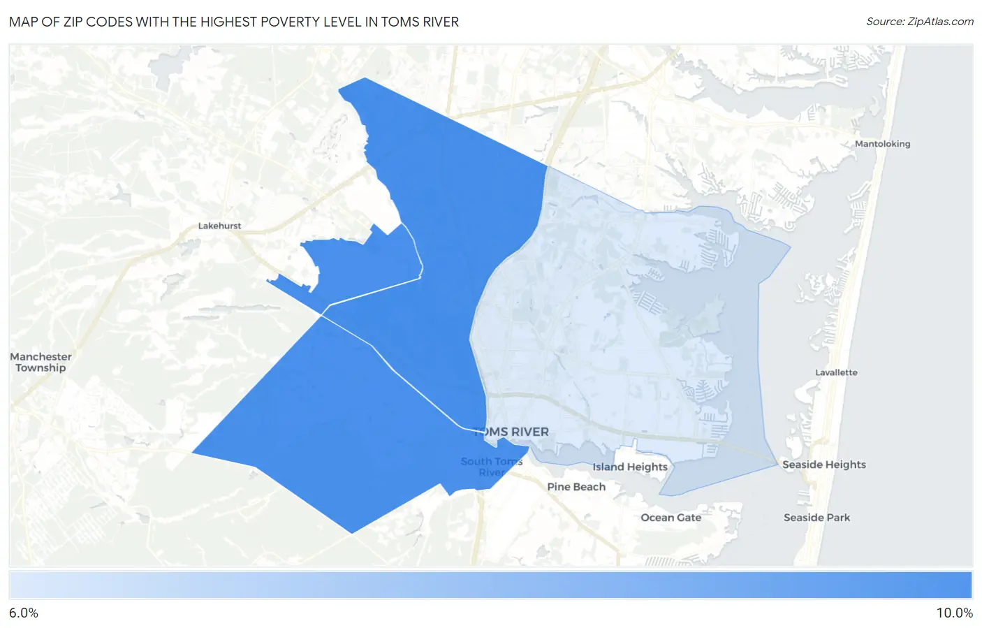 Zip Codes with the Highest Poverty Level in Toms River Map