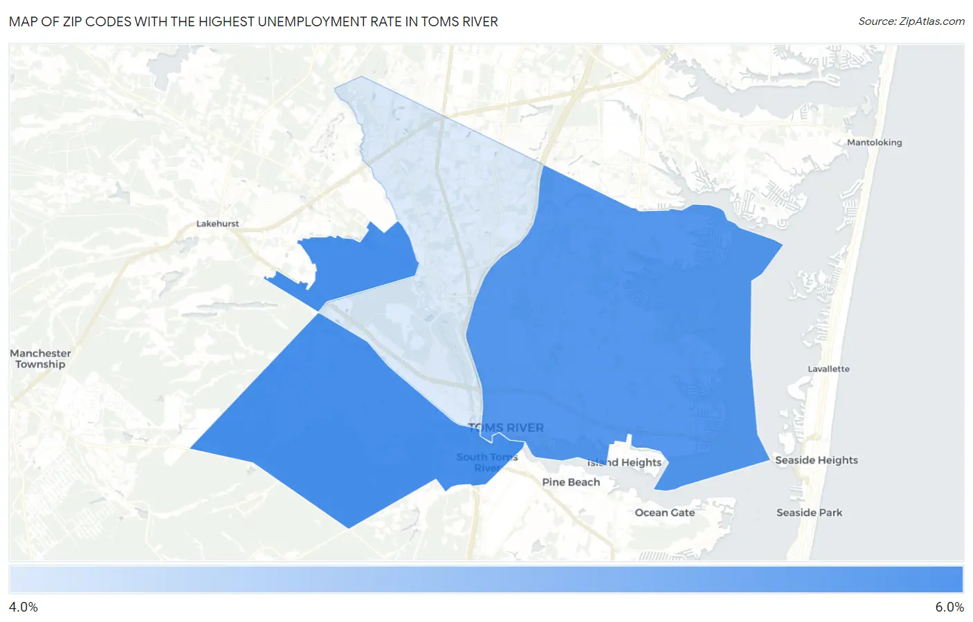 Zip Codes with the Highest Unemployment Rate in Toms River Map