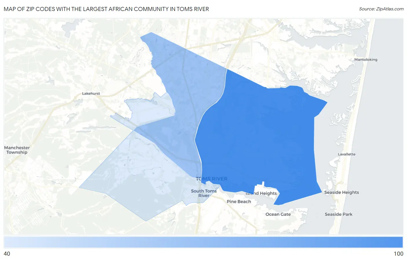 Zip Codes with the Largest African Community in Toms River Map