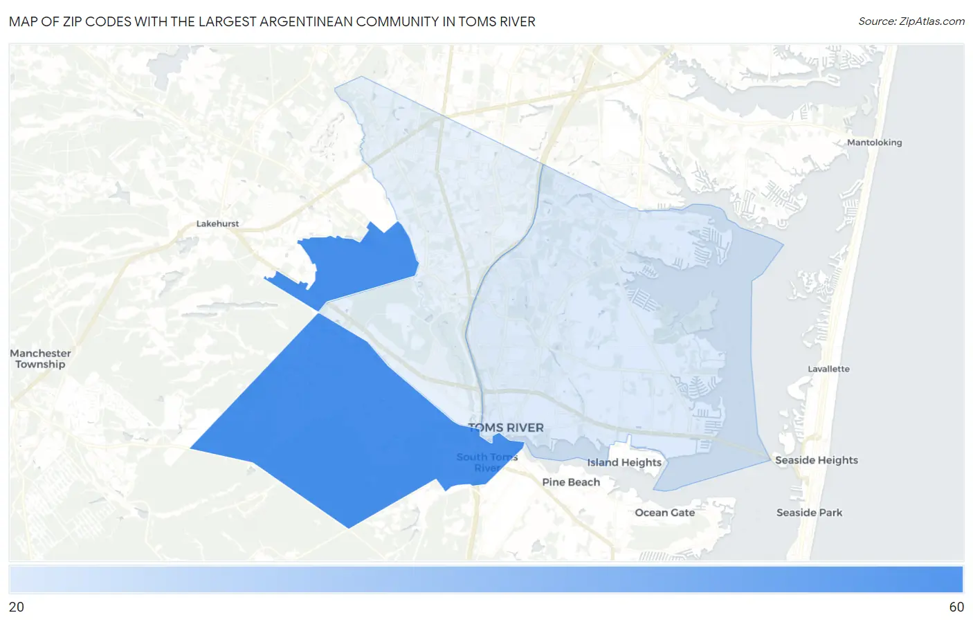 Zip Codes with the Largest Argentinean Community in Toms River Map