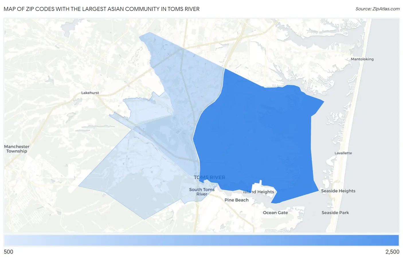 Zip Codes with the Largest Asian Community in Toms River Map
