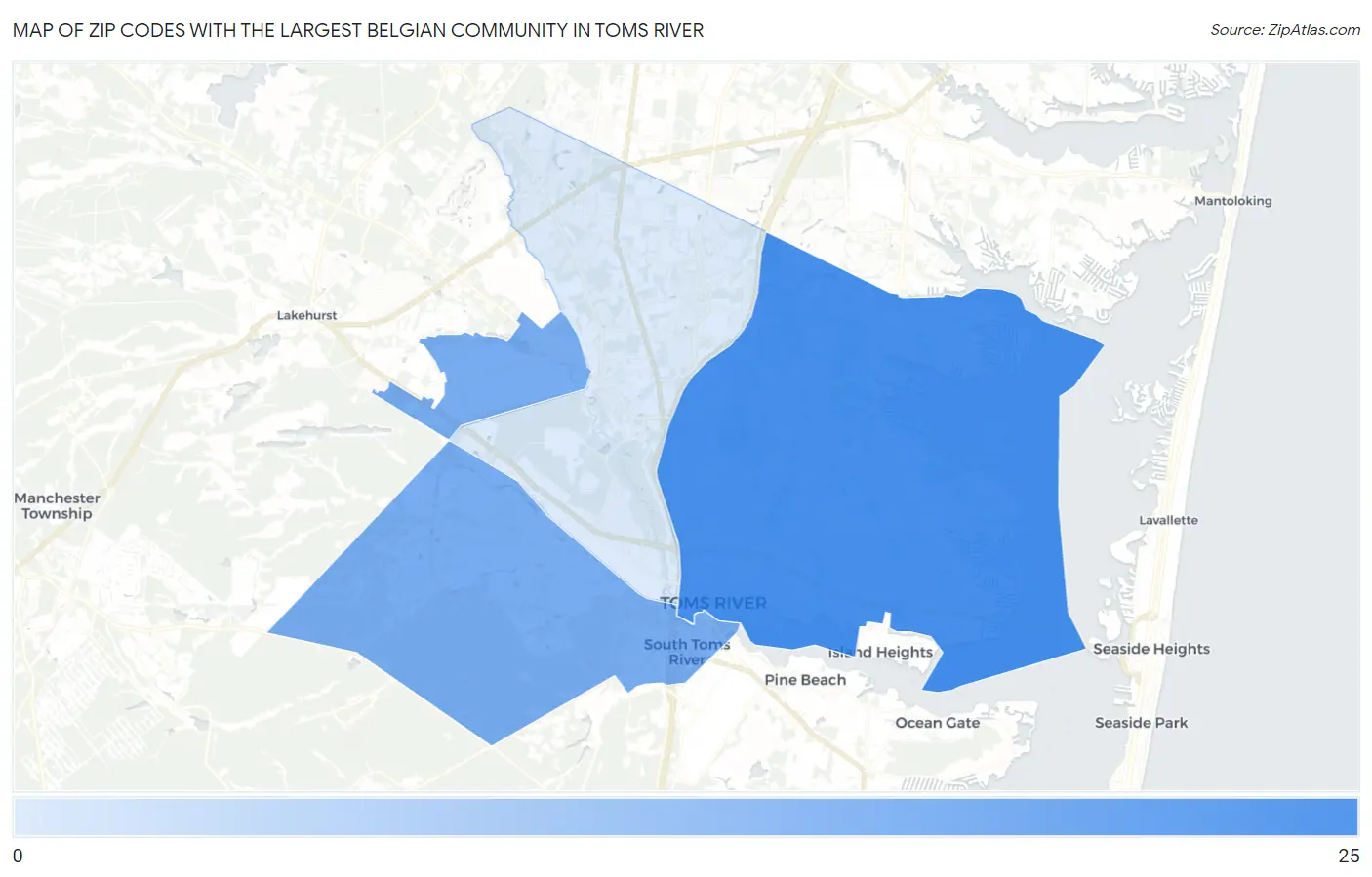 Zip Codes with the Largest Belgian Community in Toms River Map
