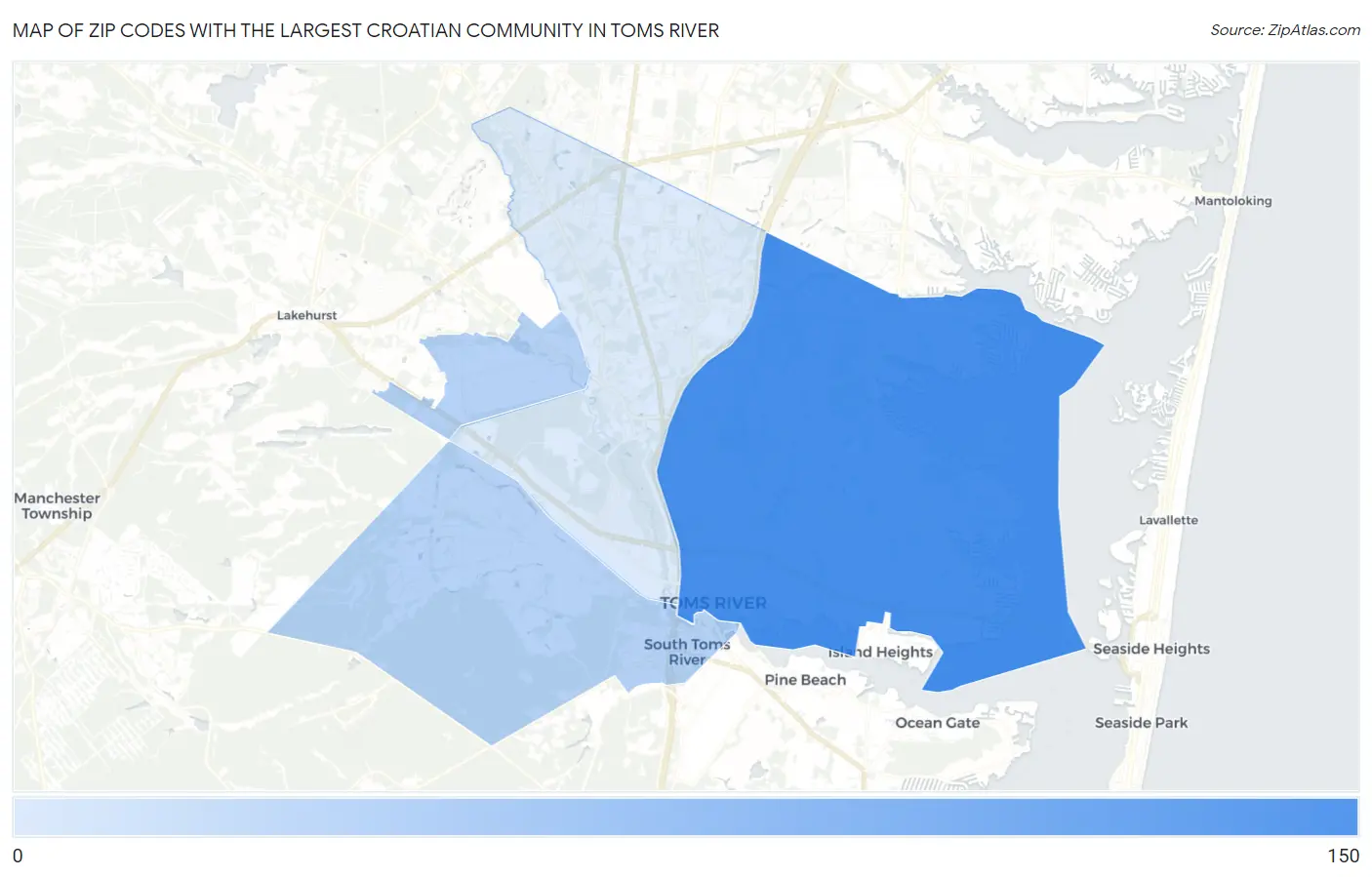 Zip Codes with the Largest Croatian Community in Toms River Map