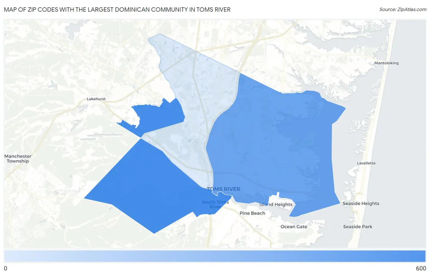 Zip Codes with the Largest Dominican Community in Toms River Map