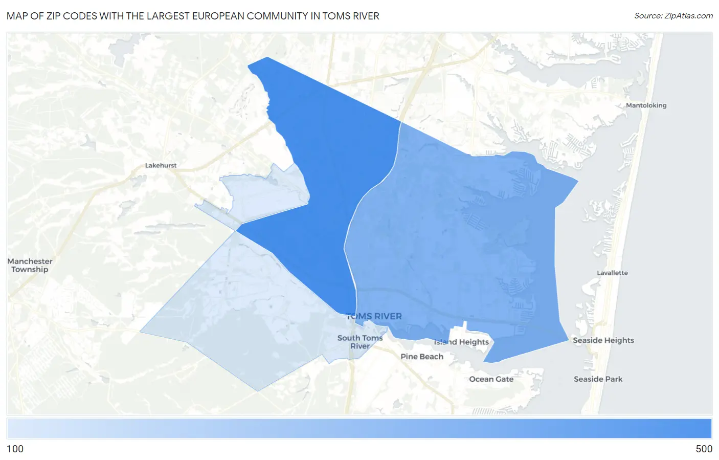 Zip Codes with the Largest European Community in Toms River Map