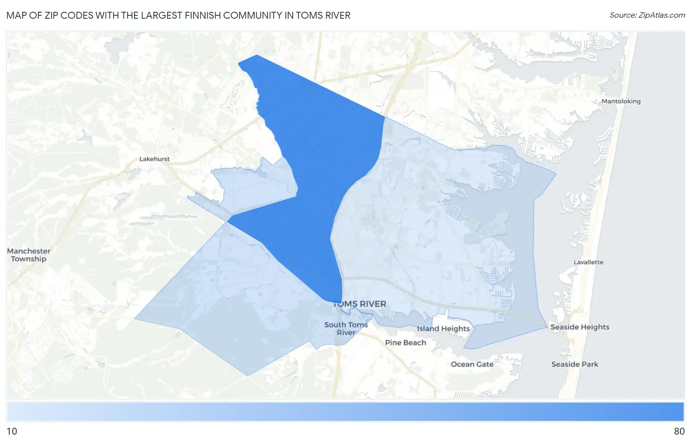 Zip Codes with the Largest Finnish Community in Toms River Map