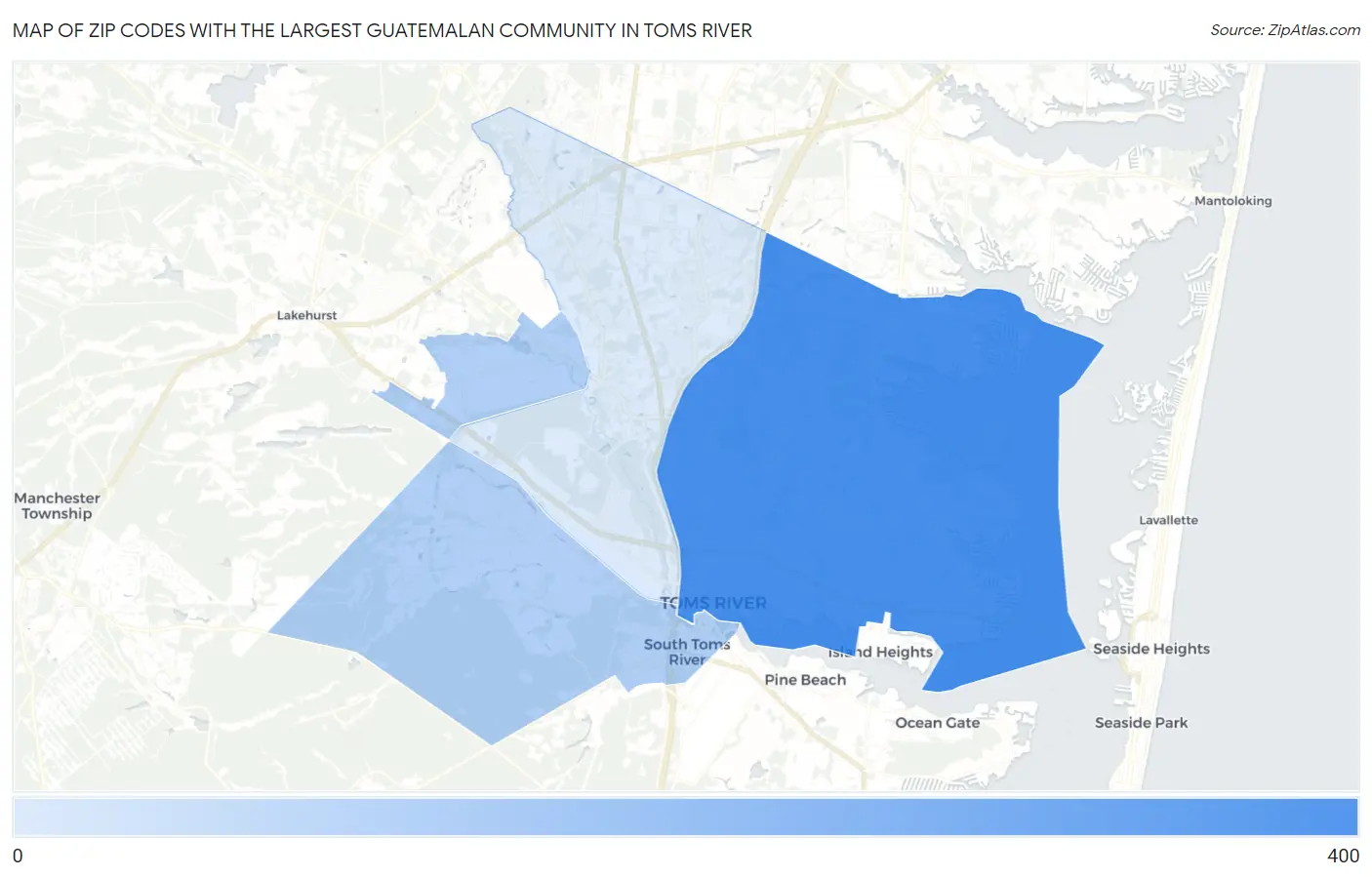 Zip Codes with the Largest Guatemalan Community in Toms River Map