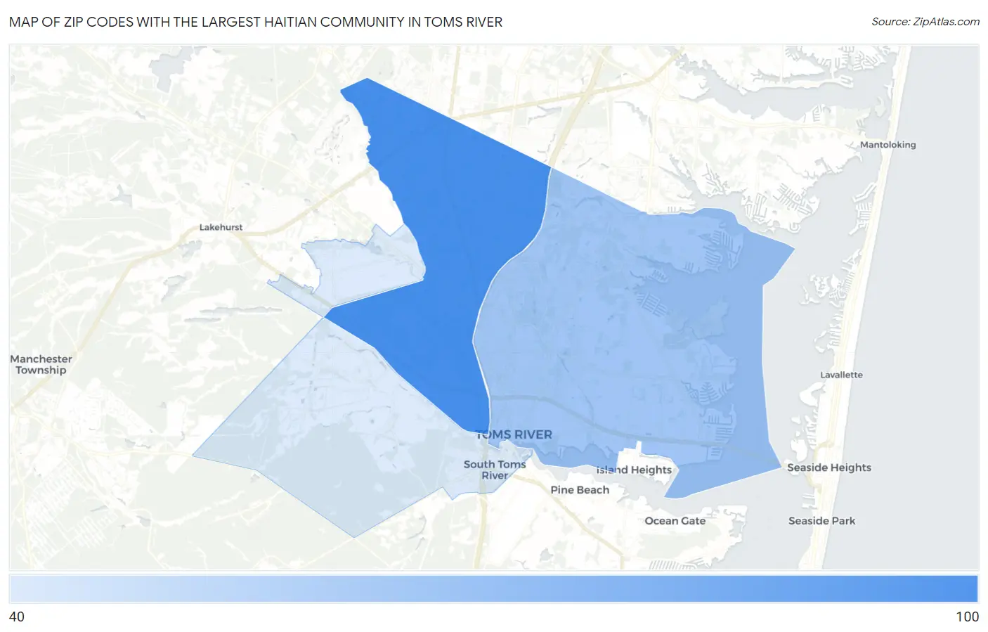 Zip Codes with the Largest Haitian Community in Toms River Map