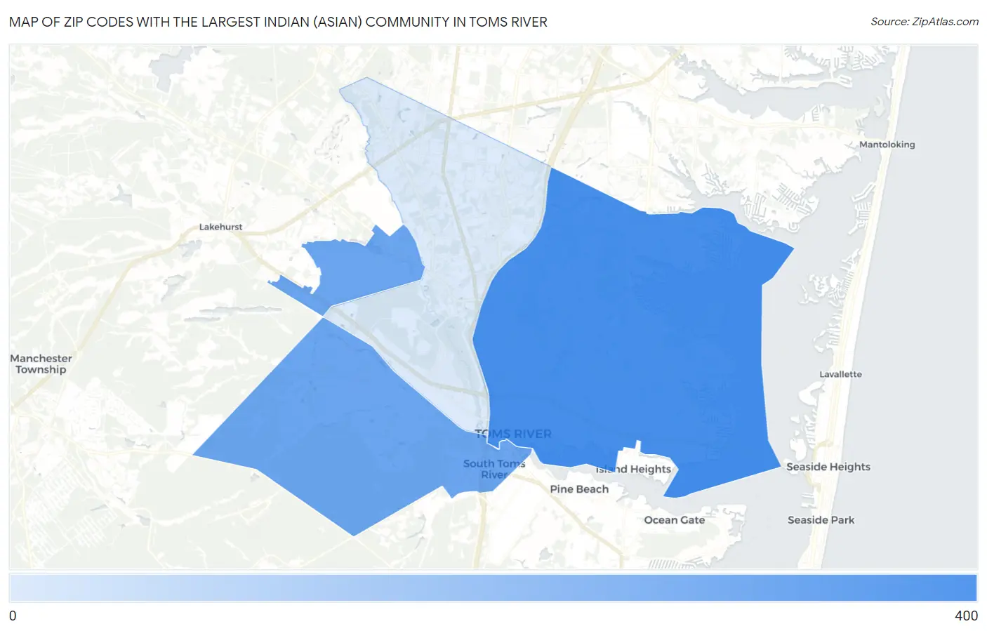 Zip Codes with the Largest Indian (Asian) Community in Toms River Map