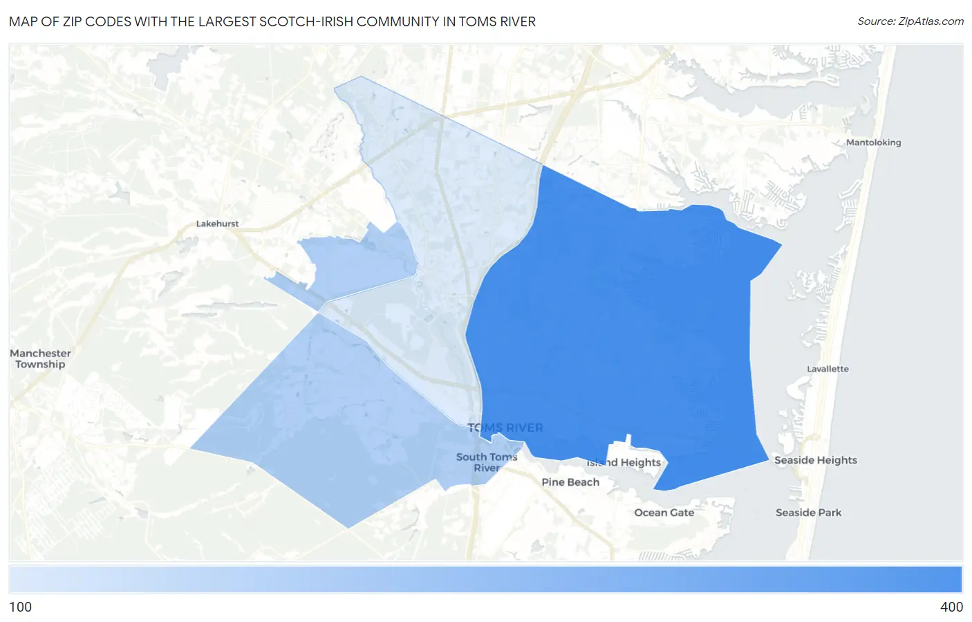 Zip Codes with the Largest Scotch-Irish Community in Toms River Map
