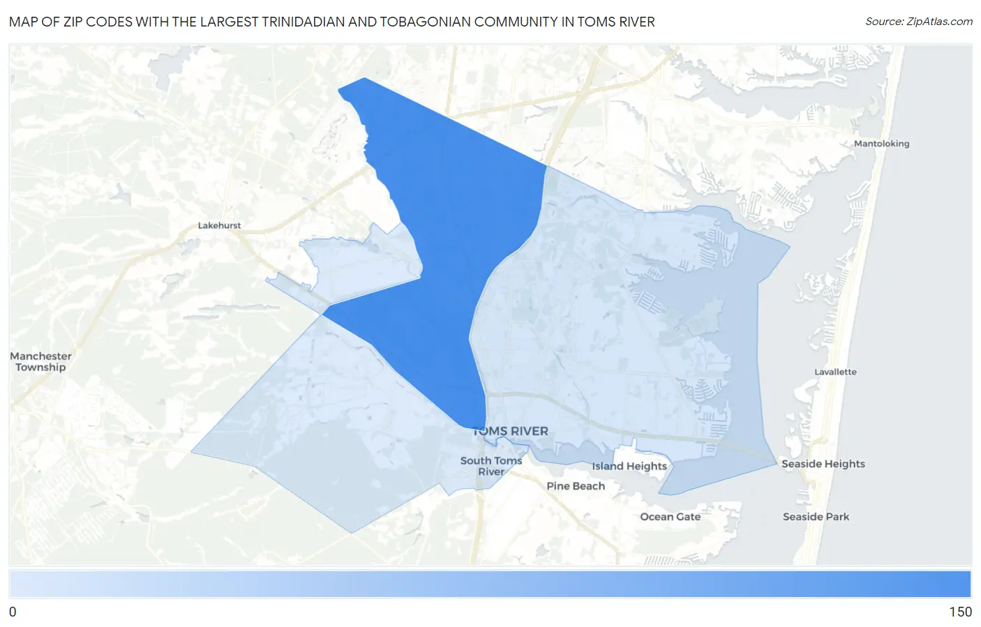 Zip Codes with the Largest Trinidadian and Tobagonian Community in Toms River Map