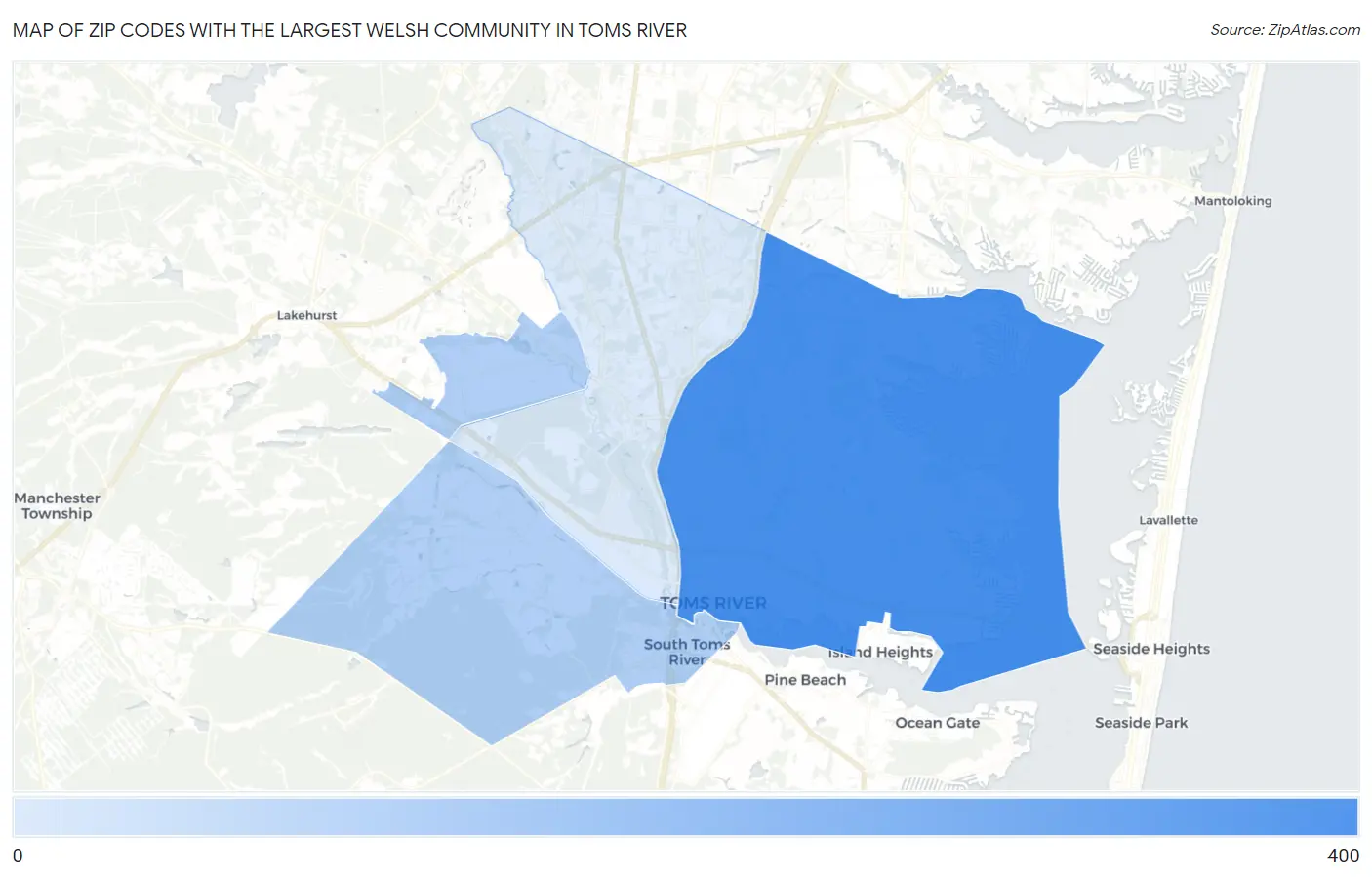 Zip Codes with the Largest Welsh Community in Toms River Map