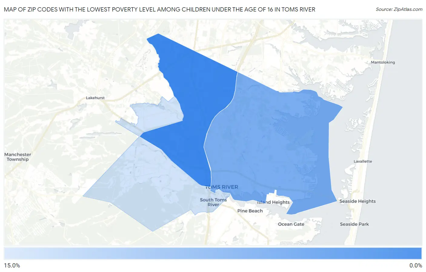 Zip Codes with the Lowest Poverty Level Among Children Under the Age of 16 in Toms River Map