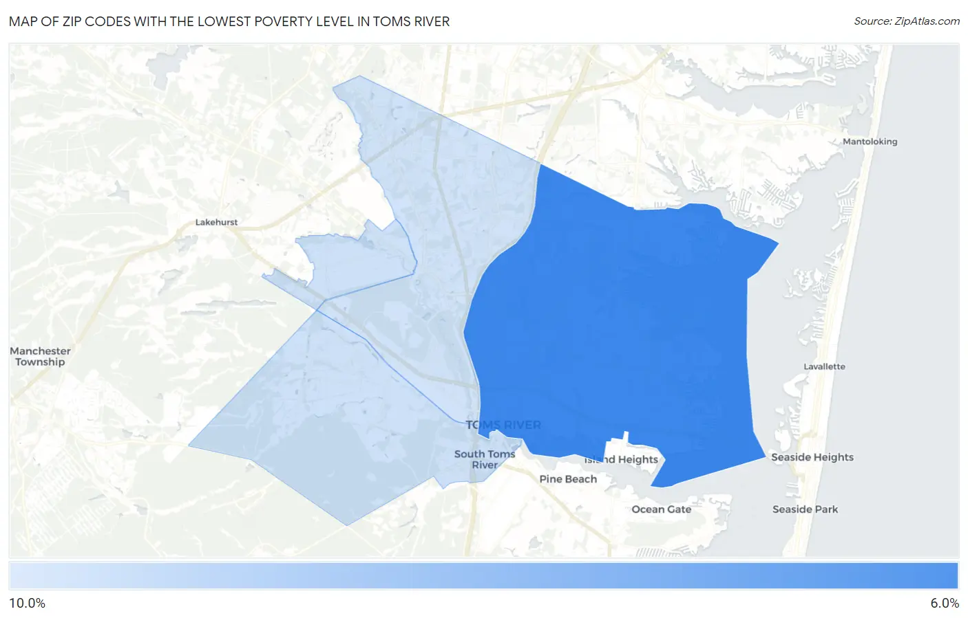 Zip Codes with the Lowest Poverty Level in Toms River Map