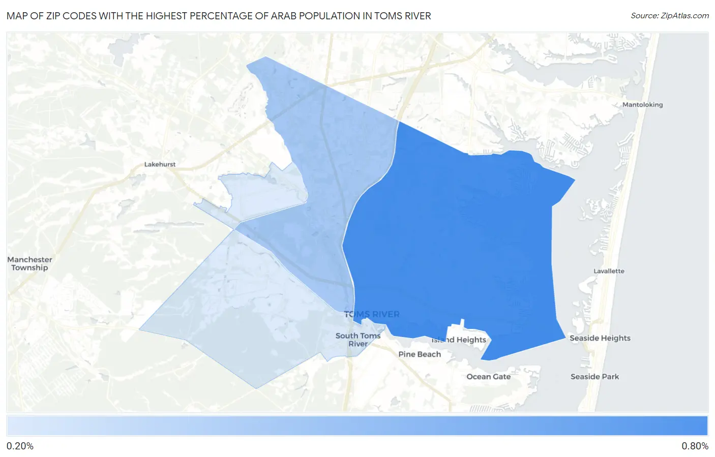 Zip Codes with the Highest Percentage of Arab Population in Toms River Map