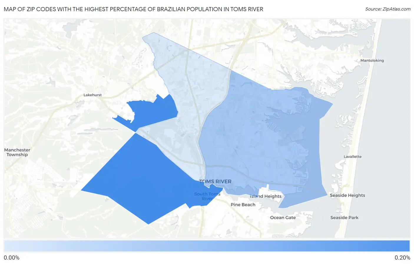 Zip Codes with the Highest Percentage of Brazilian Population in Toms River Map