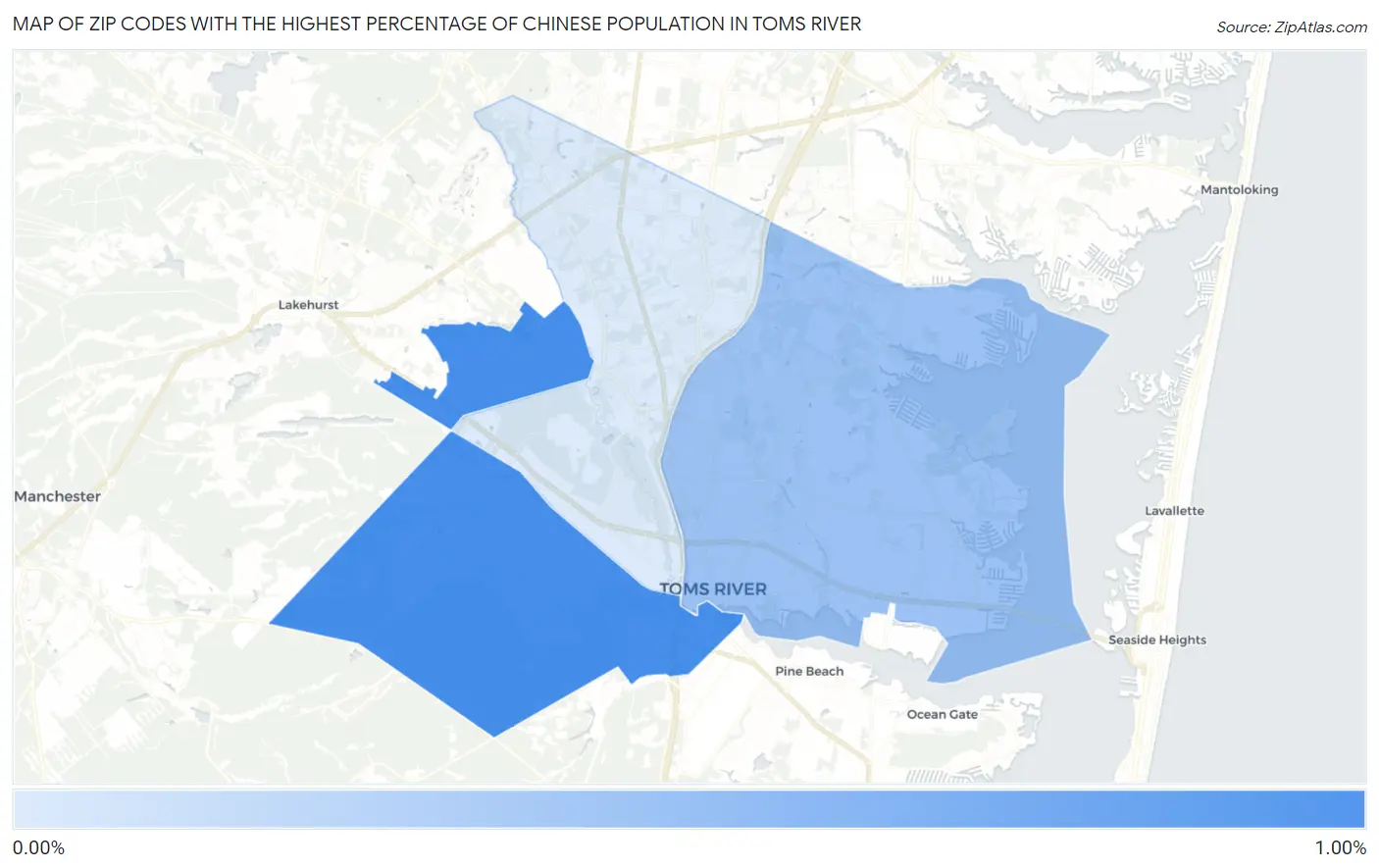 Zip Codes with the Highest Percentage of Chinese Population in Toms River Map