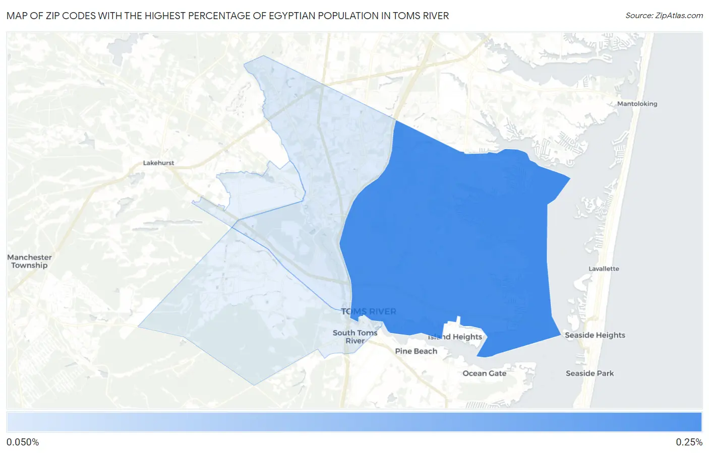 Zip Codes with the Highest Percentage of Egyptian Population in Toms River Map