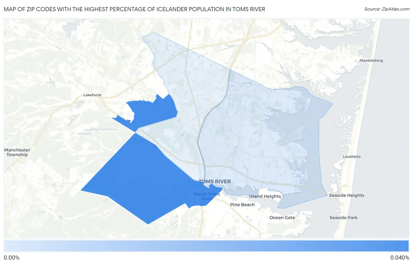Zip Codes with the Highest Percentage of Icelander Population in Toms River Map