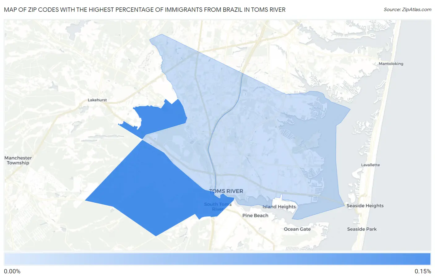 Zip Codes with the Highest Percentage of Immigrants from Brazil in Toms River Map