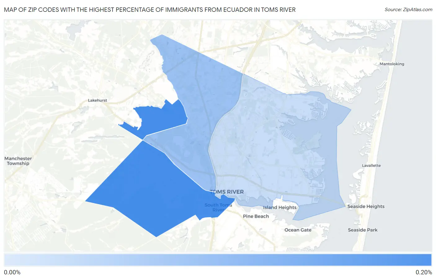 Zip Codes with the Highest Percentage of Immigrants from Ecuador in Toms River Map