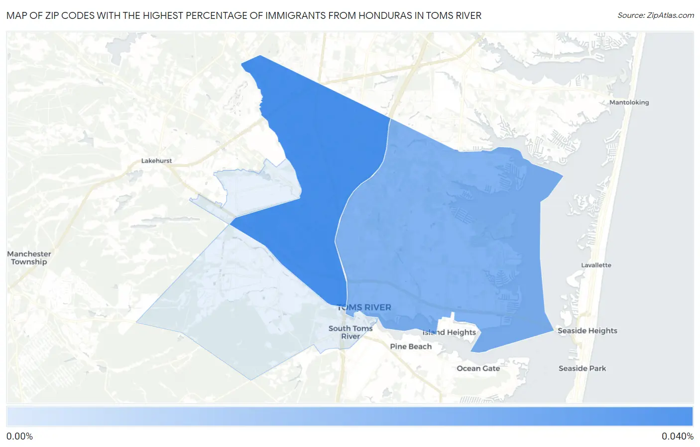 Zip Codes with the Highest Percentage of Immigrants from Honduras in Toms River Map