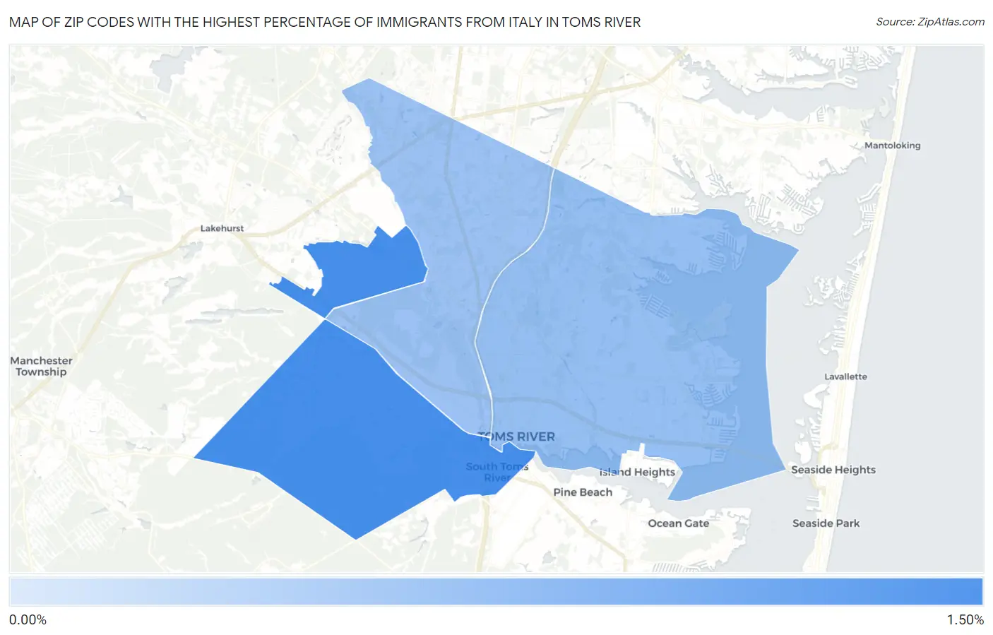 Zip Codes with the Highest Percentage of Immigrants from Italy in Toms River Map