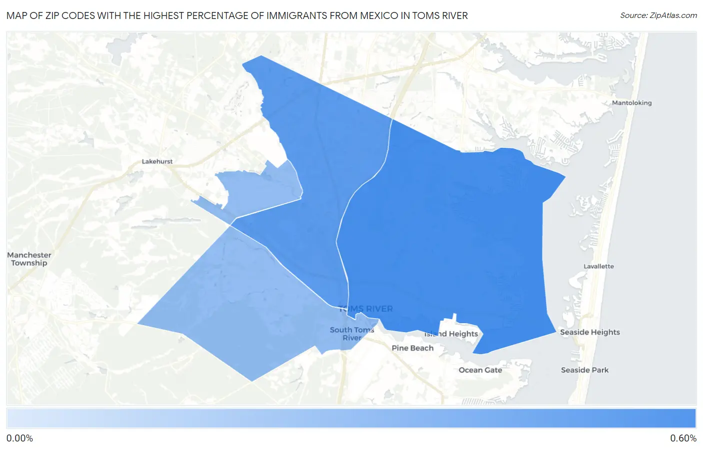 Zip Codes with the Highest Percentage of Immigrants from Mexico in Toms River Map