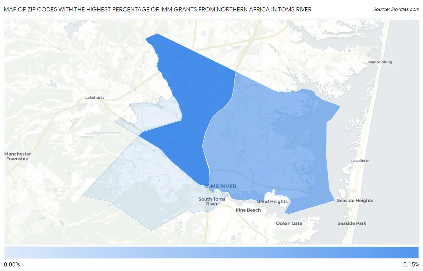 Zip Codes with the Highest Percentage of Immigrants from Northern Africa in Toms River Map