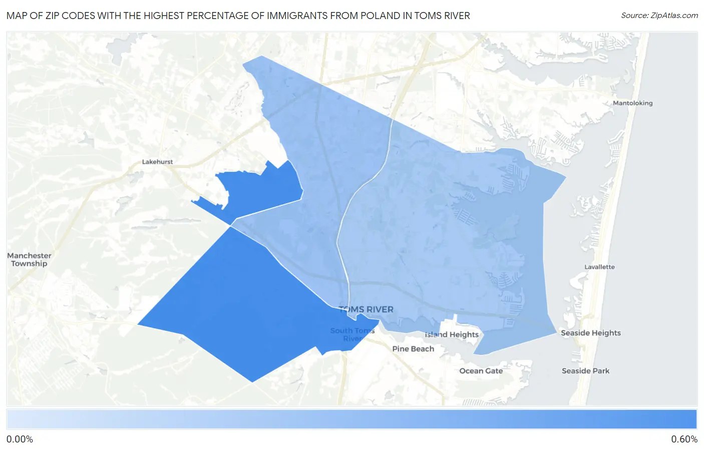 Zip Codes with the Highest Percentage of Immigrants from Poland in Toms River Map