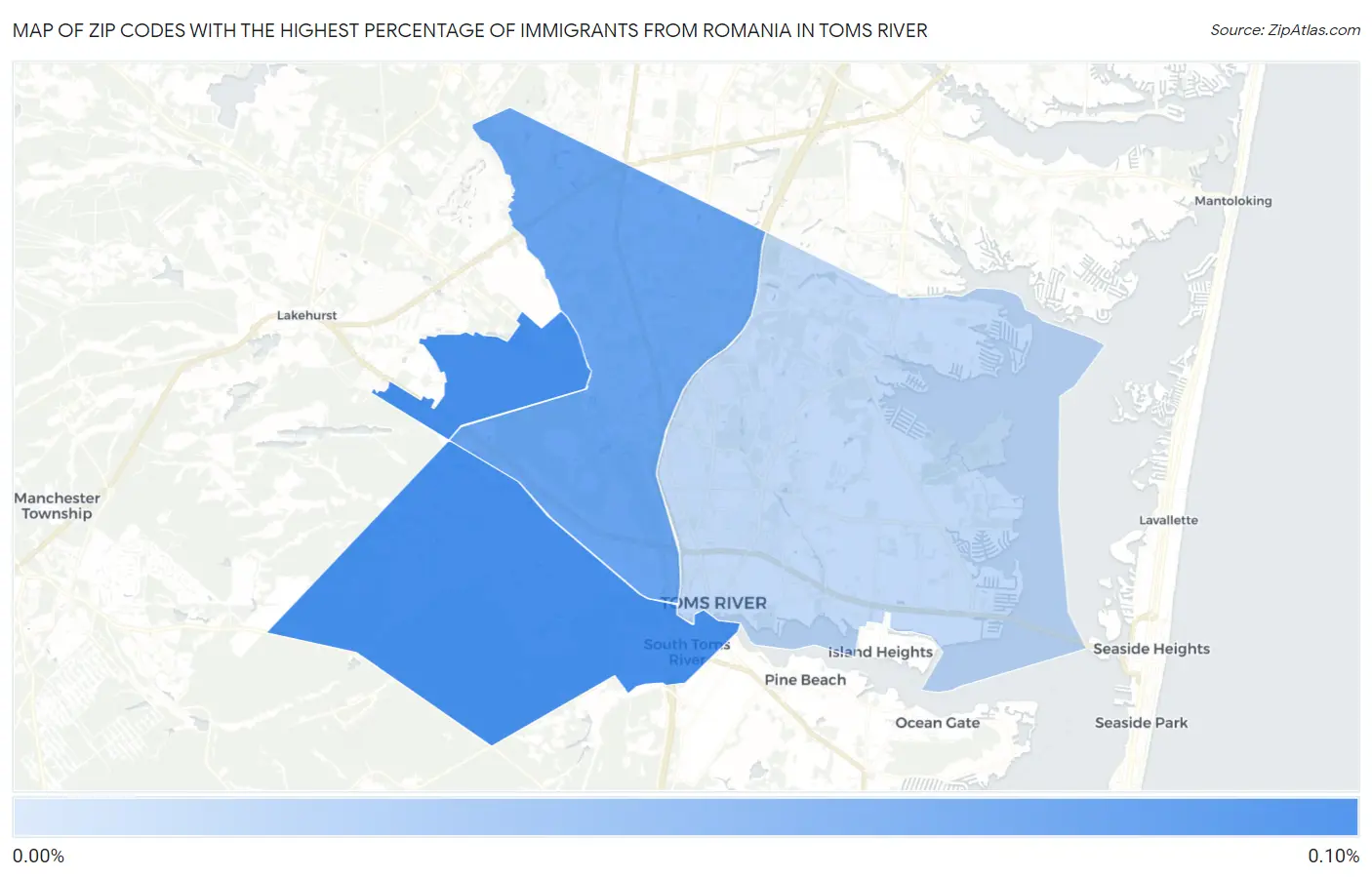 Zip Codes with the Highest Percentage of Immigrants from Romania in Toms River Map