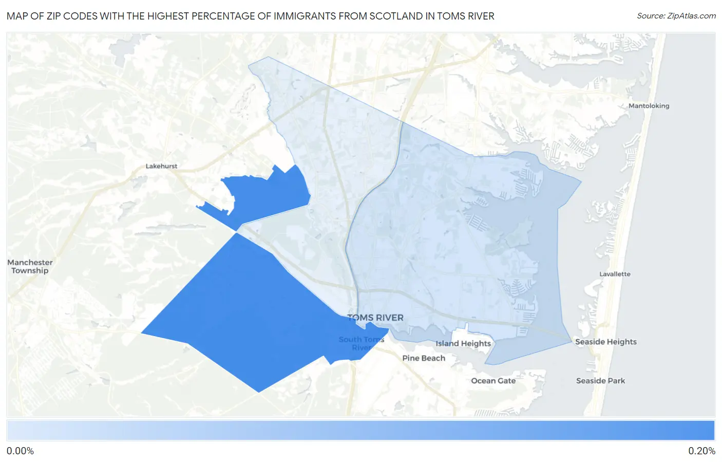 Zip Codes with the Highest Percentage of Immigrants from Scotland in Toms River Map