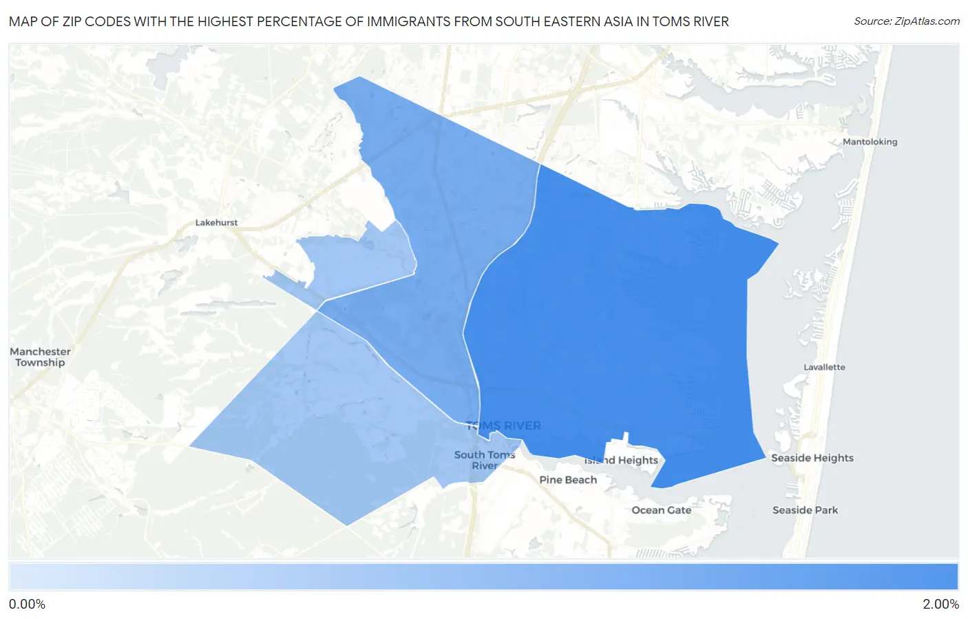 Zip Codes with the Highest Percentage of Immigrants from South Eastern Asia in Toms River Map