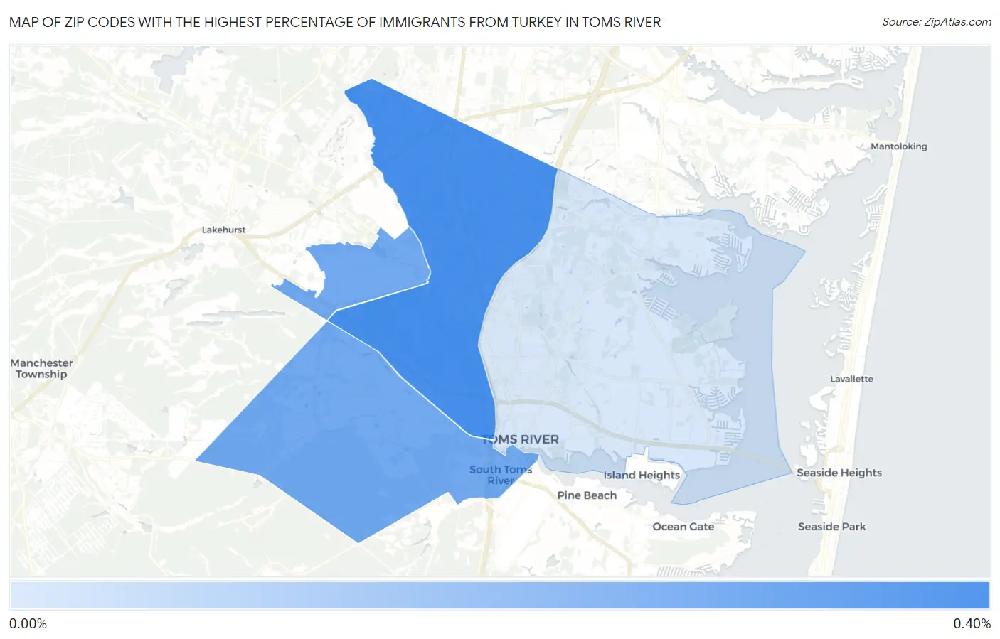 Zip Codes with the Highest Percentage of Immigrants from Turkey in Toms River Map