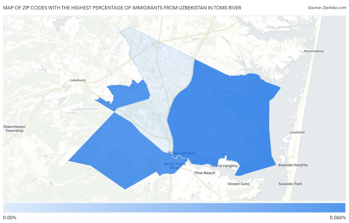 Zip Codes with the Highest Percentage of Immigrants from Uzbekistan in Toms River Map
