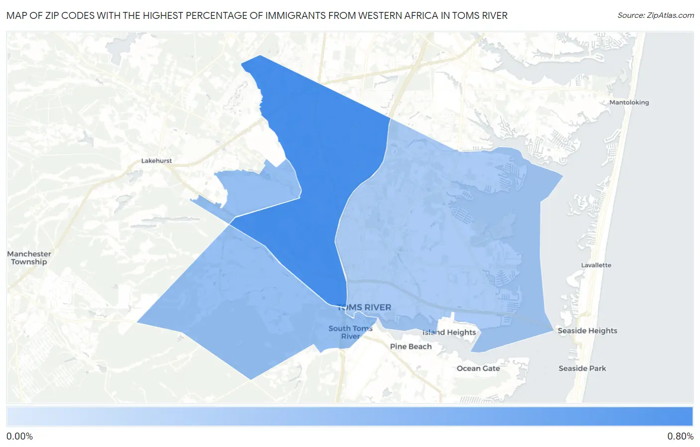 Zip Codes with the Highest Percentage of Immigrants from Western Africa in Toms River Map