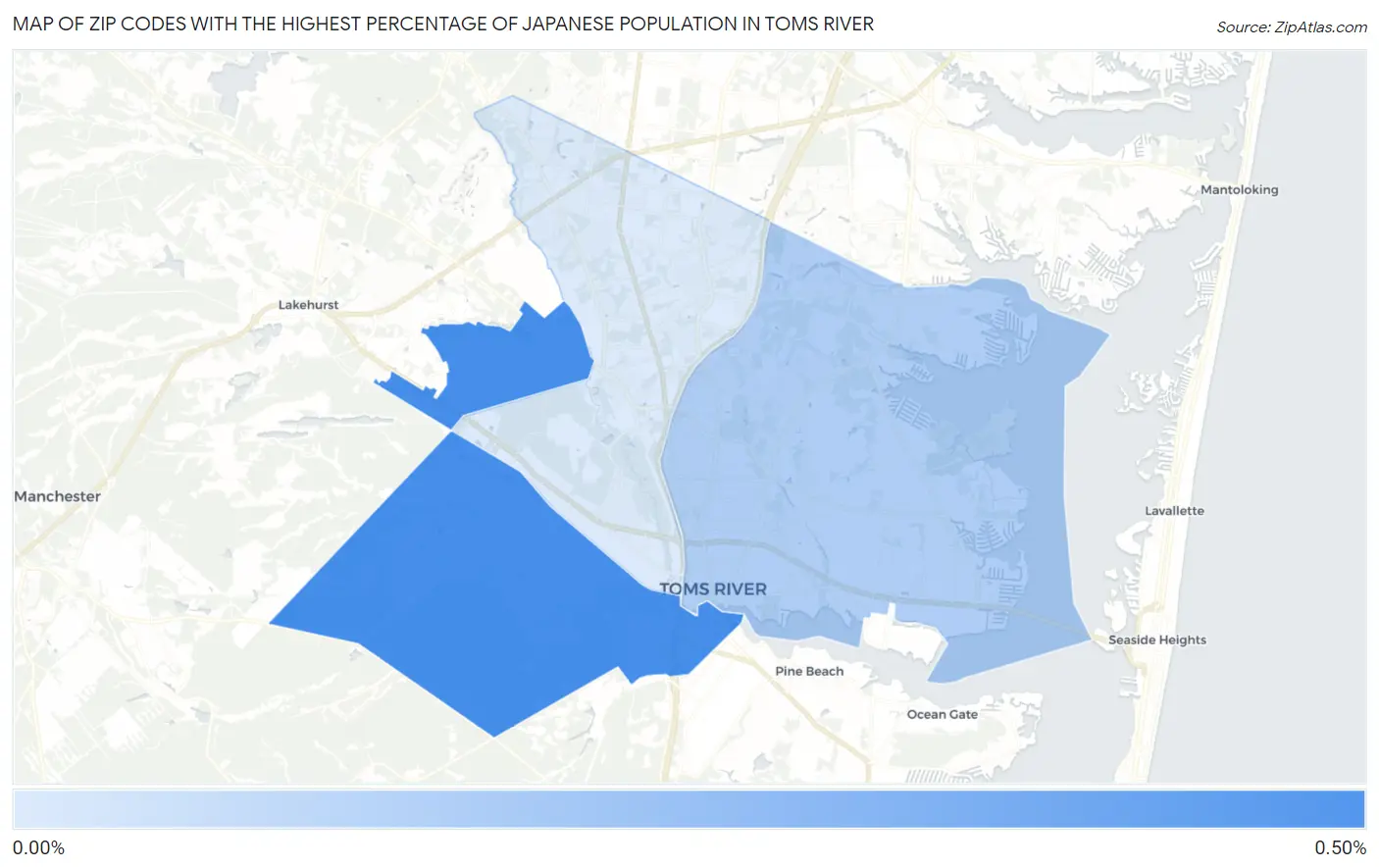 Zip Codes with the Highest Percentage of Japanese Population in Toms River Map