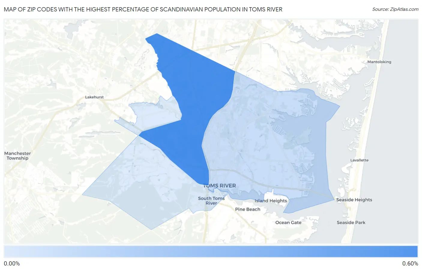 Zip Codes with the Highest Percentage of Scandinavian Population in Toms River Map
