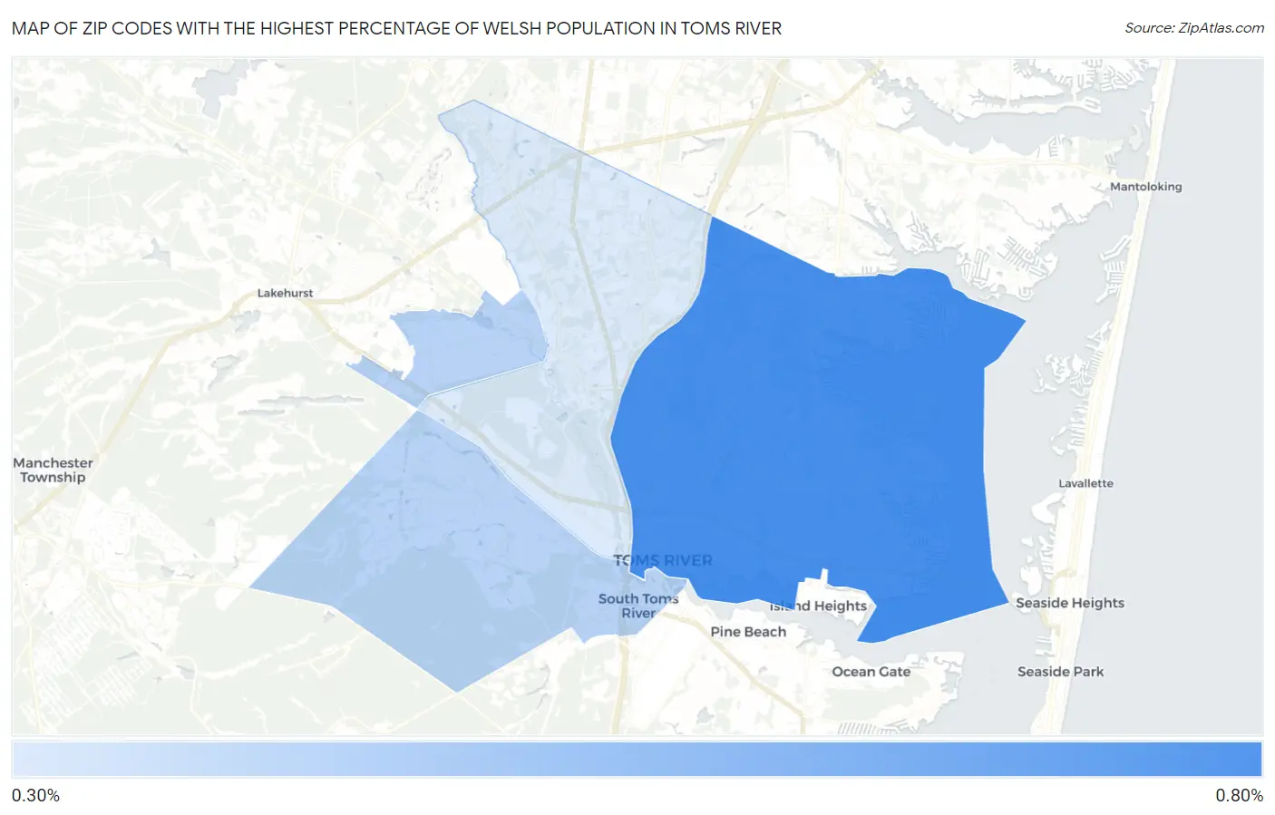 Zip Codes with the Highest Percentage of Welsh Population in Toms River Map